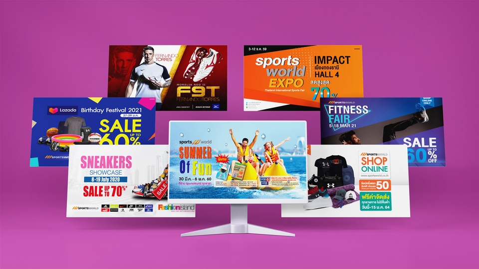 ออกแบบแบนเนอร์เว็บไซต์ โปรโมชั่นสินค้ากีฬาและไลฟ์สไตล์ สวยงามดึงดูดลูกค้า รับออกแบบแบนเนอร์ facebook instagram