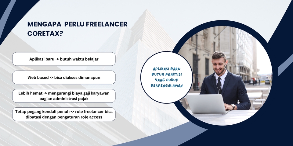 Freelancer akuntansi dan keuangan di Coretax. Layanan konsultan keuangan terbaik, jasa akuntansi, pembuatan laporan keuangan, dan konsultan pajak.