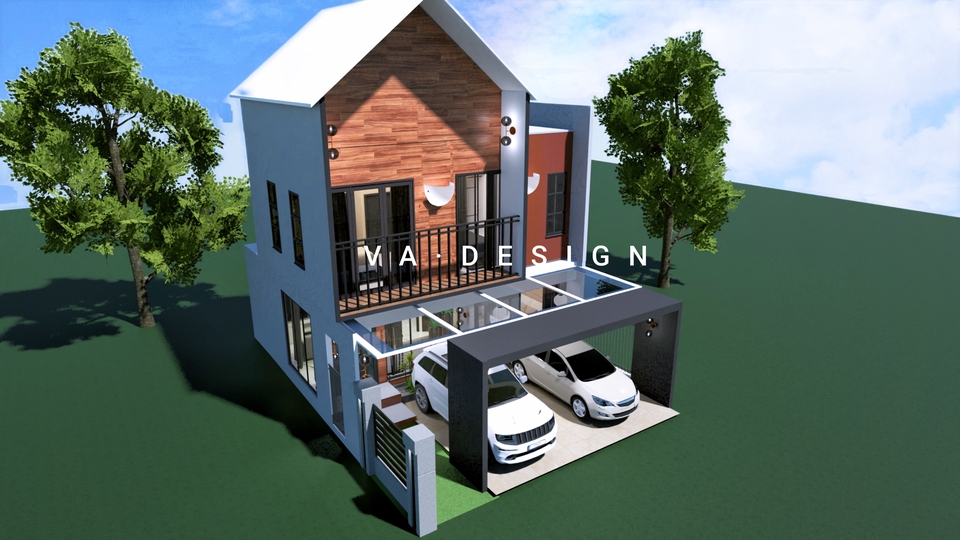 Desain rumah minimalis modern dengan garasi dan taman kecil