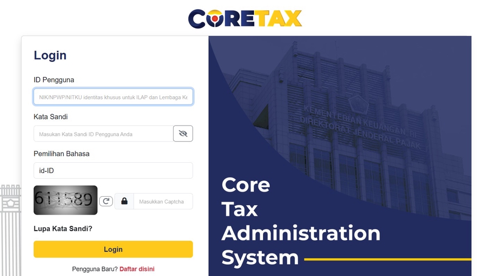 Login Coretax Sistem Administrasi Pajak Indonesia