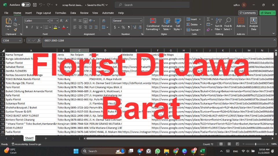 Jasa Data Entry Excel untuk Toko Bunga di Jawa Barat.