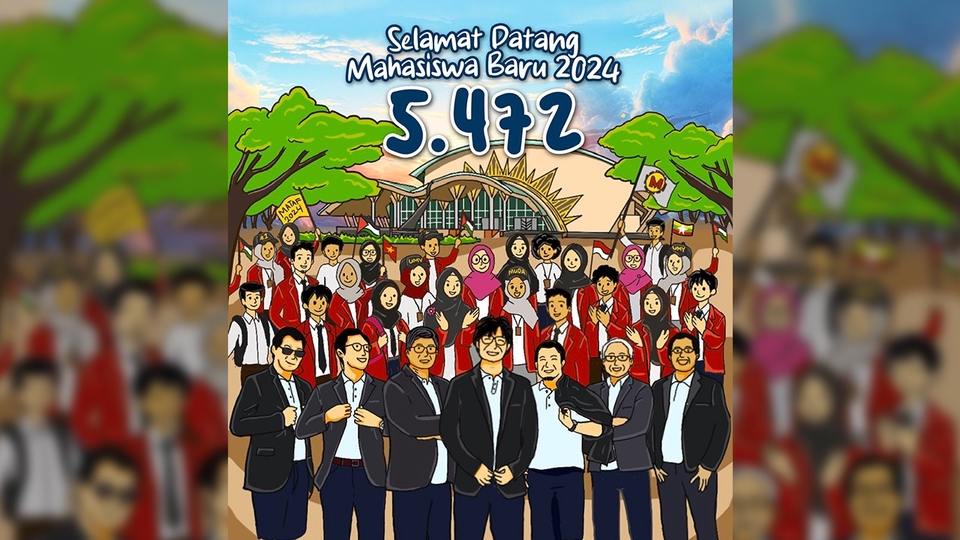 Jasa desain karakter kartun, ilustrasi karakter mahasiswa baru 2024 dengan desain maskot unik dan lucu.