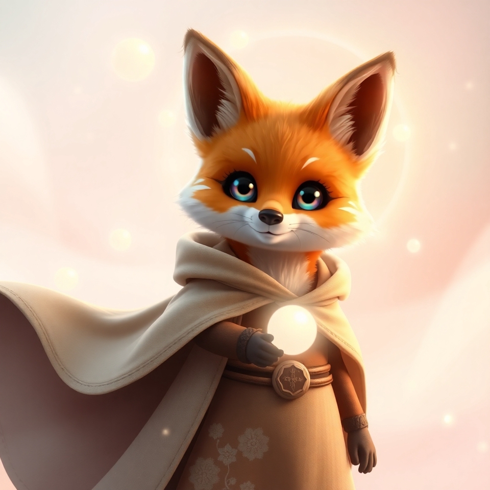 รับวาดการ์ตูน3D สไตล์อนิเมะน่ารัก หมาจิ้งจอกน้อยในชุดคลุม  วาดภาพการ์ตูนภาพประกอบ