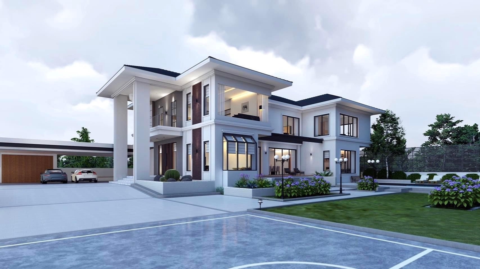 ผู้รับเหมาก่อสร้างบ้านสองชั้นสวยหรู แบบบ้านทันสมัย รับสร้างบ้าน