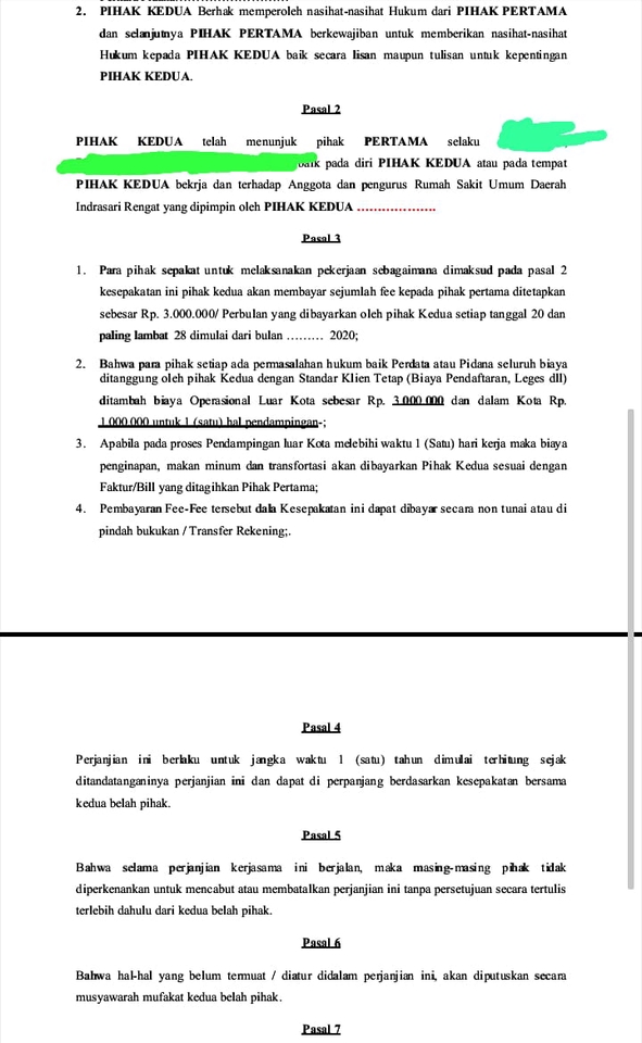 Contoh perjanjian hukum jasa pengacara