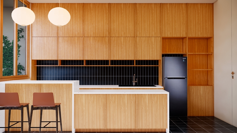 3D & Perspektif - Desain Interior Hunian Bergaya Mid-Century Modern - 3