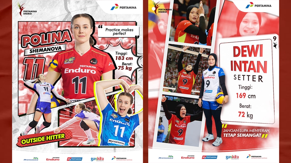 Jasa desain banner instagram untuk olahraga voli, desain banner instagram polina shemanova dan dewi intan, desain banner instagram atlet voli wanita, desain banner instagram sport.