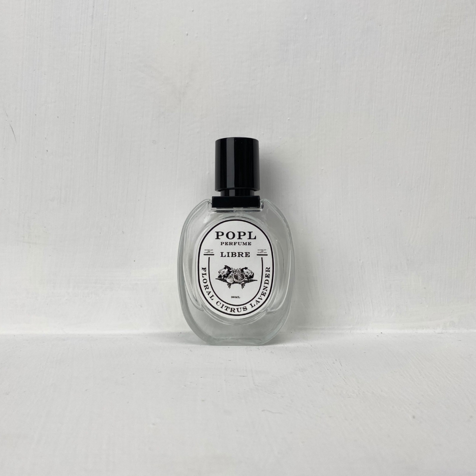 Desain kemasan parfum dengan label "Libre" - POPL, cocok untuk inspirasi desain packaging produk.