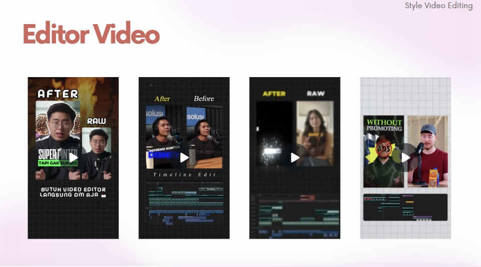 Jasa edit video youtube, sebelum dan sesudah pengeditan, menampilkan hasil editan yang lebih profesional dengan timeline edit