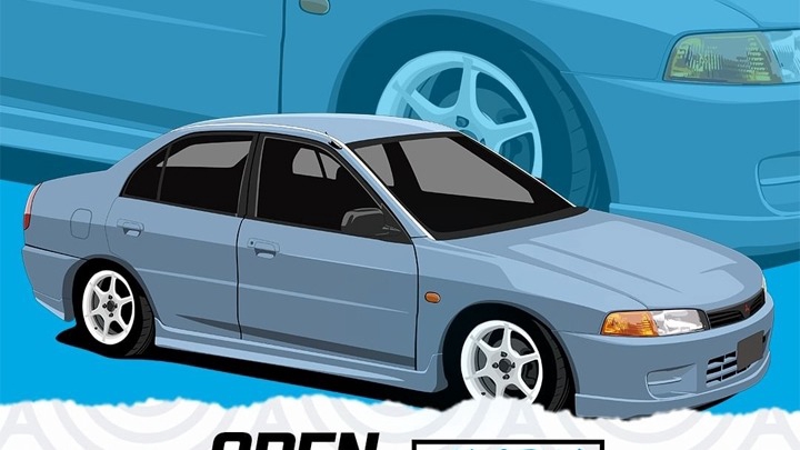 Ilustrasi mobil berwarna biru muda