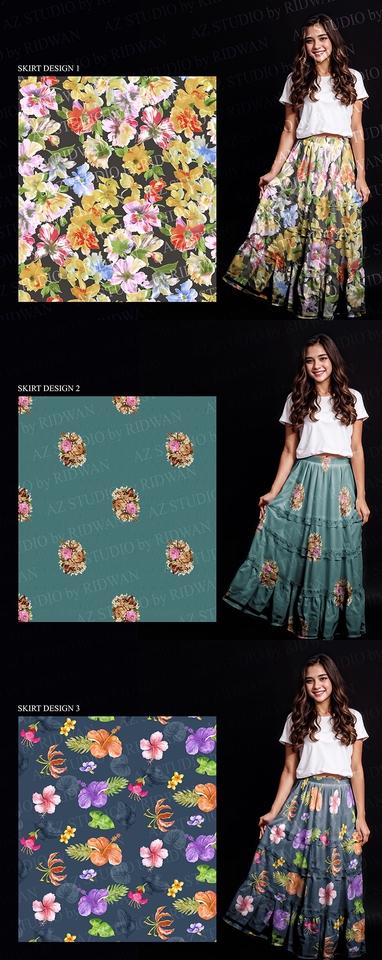 Desain kaos dengan motif bunga dan berbagai pilihan warna yang cocok untuk wanita