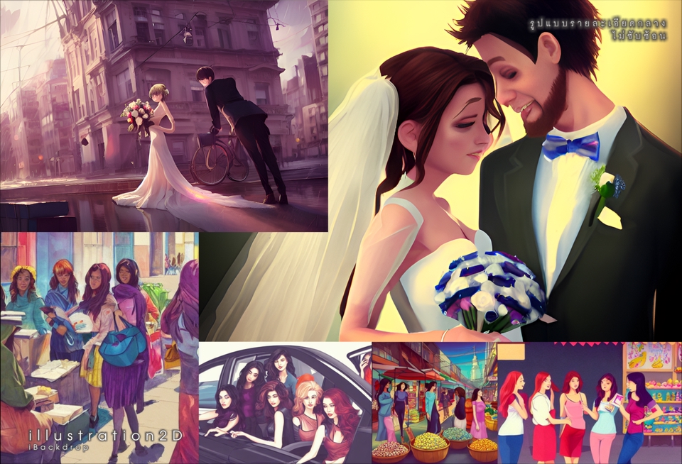 รับวาดภาพประกอบงานแต่งงาน ภาพวาดคู่รัก วาดภาพดิจิตอลเพ้นท์