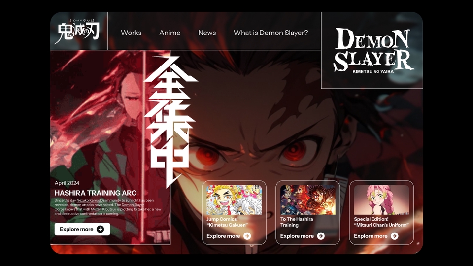 Desain UI UX untuk aplikasi mobile Demon Slayer: Kimetsu no Yaiba. Jasa desain UI UX, freelancer UI UX, harga desain UI UX, membuat desain mockup mobile.