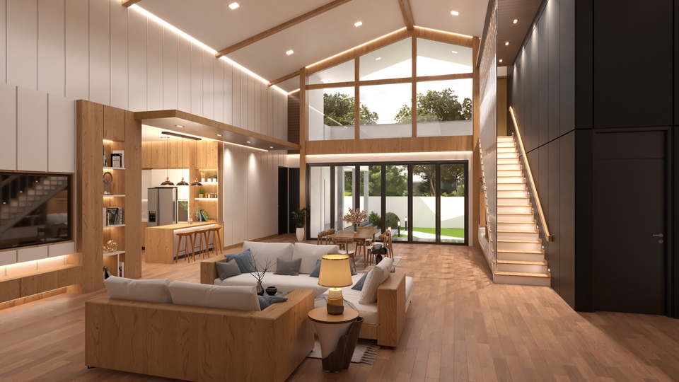 Jasa desain interior rumah minimalis modern dengan interior cafe dan stand pameran
