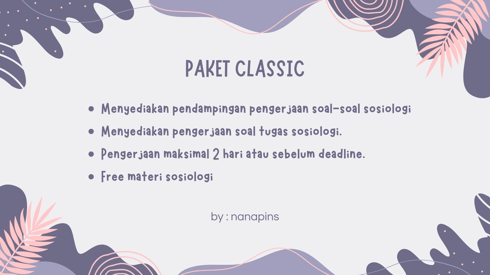 Paket Belajar Klasik Sosiologi: Menyediakan pendampingan mengerjakan soal-soal dan tugas sosiologi.