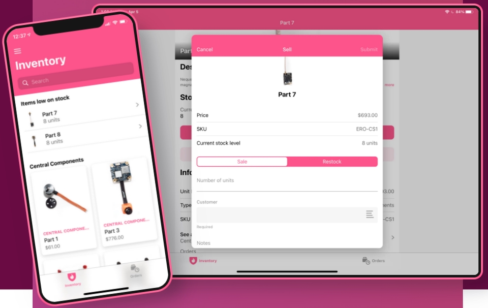 Jasa pembuatan aplikasi mobile android dan ios untuk melacak inventaris barang dengan fitur re-stock.