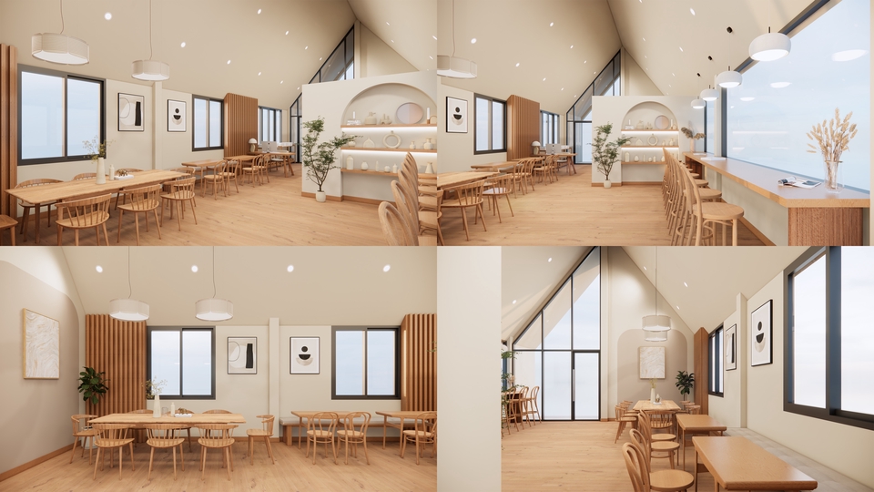ออกแบบร้านกาแฟ 3 มิติ perspective มุมมองภายในร้านสวย ราคาประหยัด รับออกแบบ 3D