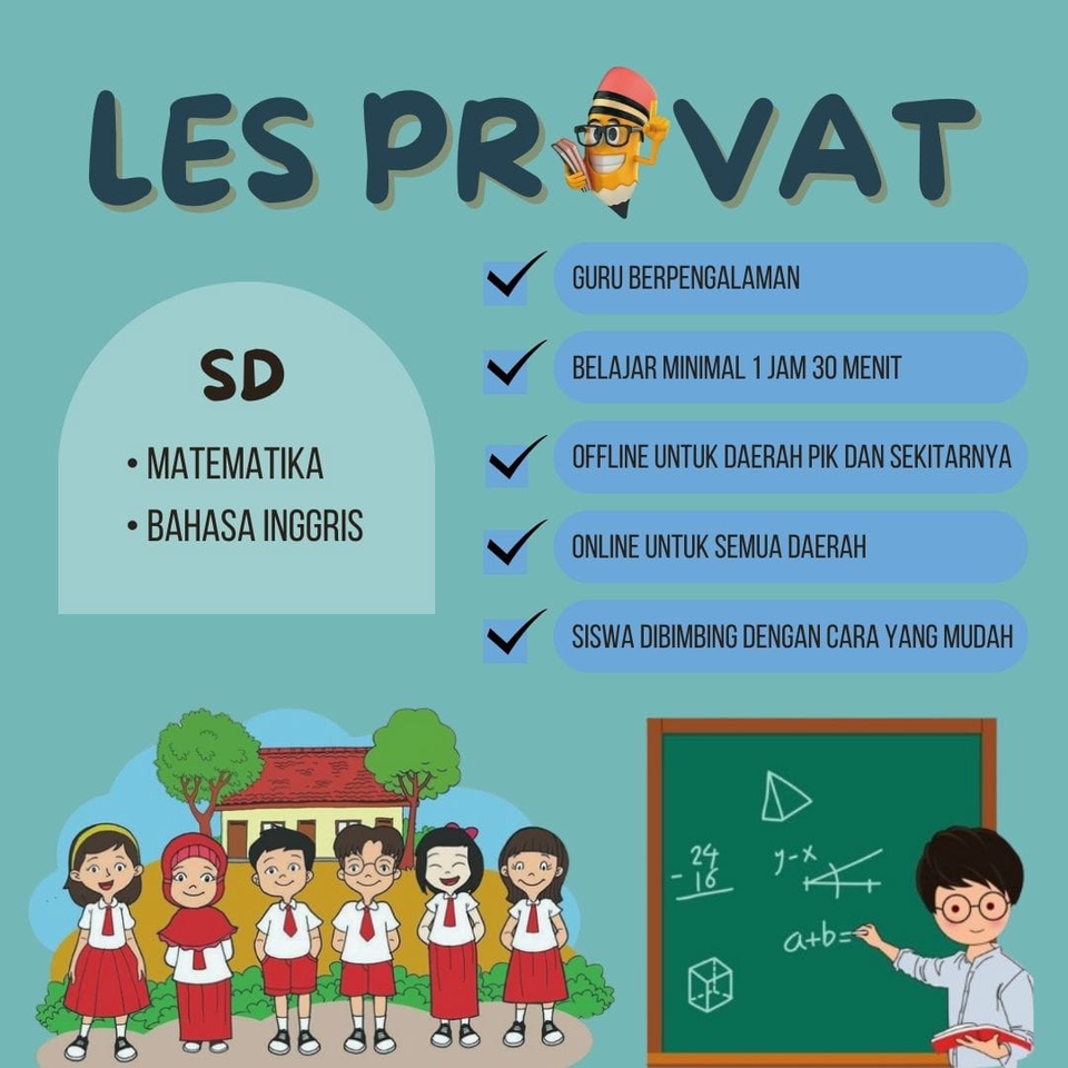 Les Privat SD: belajar matematika dan bahasa inggris online. Guru berpengalaman, offline dan online.