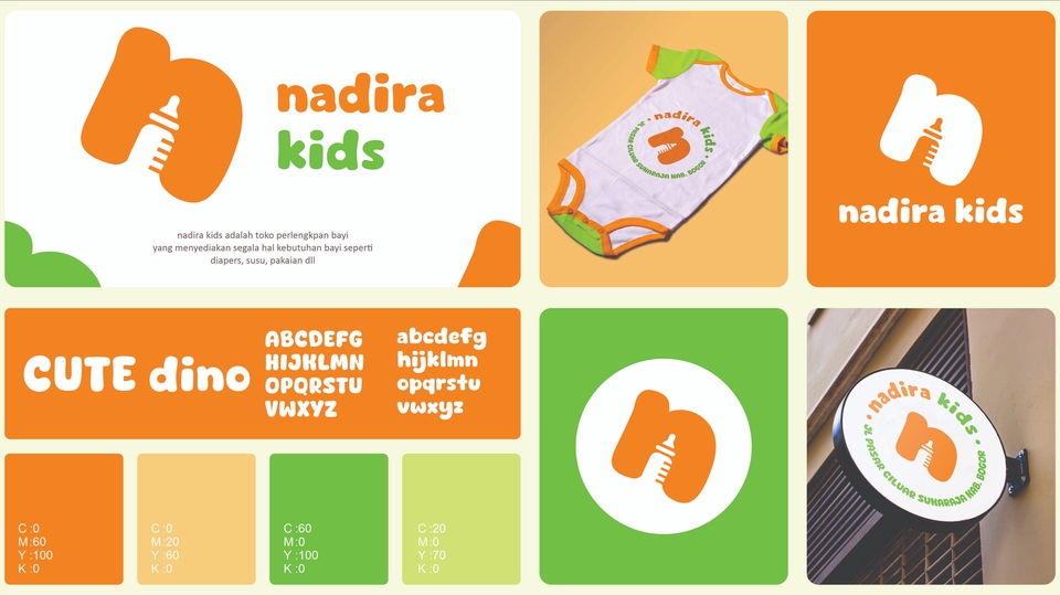 Jasa desain logo online untuk bisnis "Nadira Kids" dengan logo lucu dan kreatif, cocok untuk usaha toko online, warung makan dan lainnya.