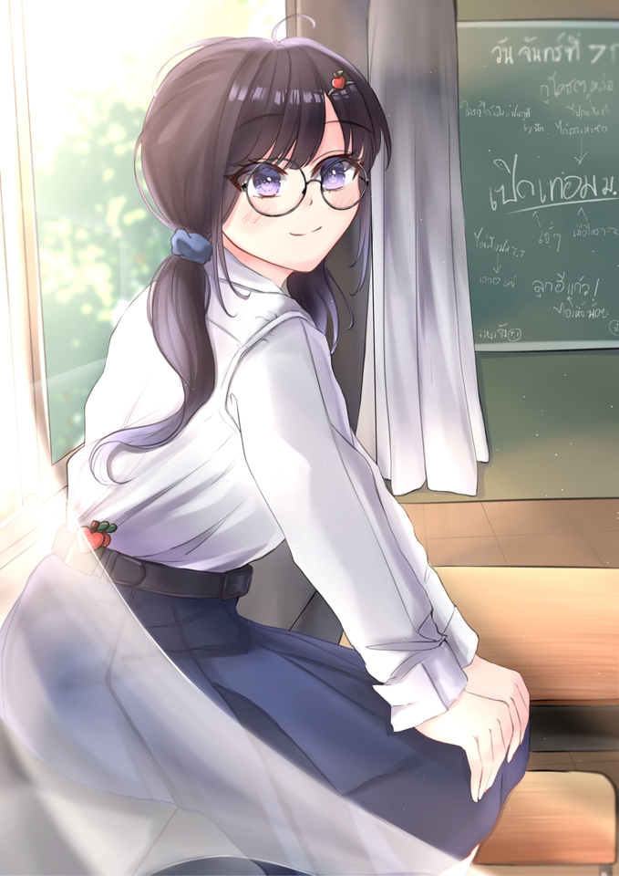 รับวาดรูปการ์ตูนอนิเมะหญิงน่ารัก ใส่แว่น สไตล์ญี่ปุ่น