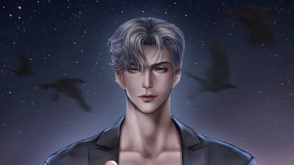 รับวาดรูปดิจิตอลเพ้นท์ ภาพชายหนุ่มผมสีเทา วาดภาพประกอบ งานศิลปะดิจิตอล