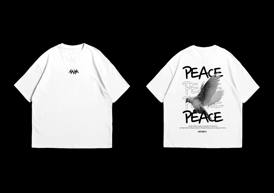 ออกแบบเสื้อยืดลายนกพิราบสันติภาพ สีขาวดำ