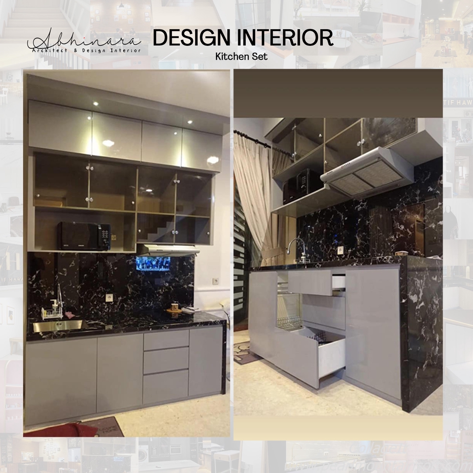 Desain interior dapur minimalis modern dengan lemari dapur dan kabinet - Jasa desain interior rumah 3D