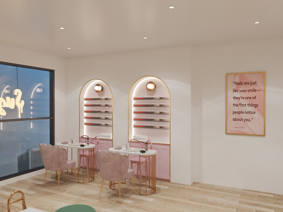 3D & Perspektif - Desain Interior Salon Nail dan Waxing dengan Gaya Chic dan Girly - 9