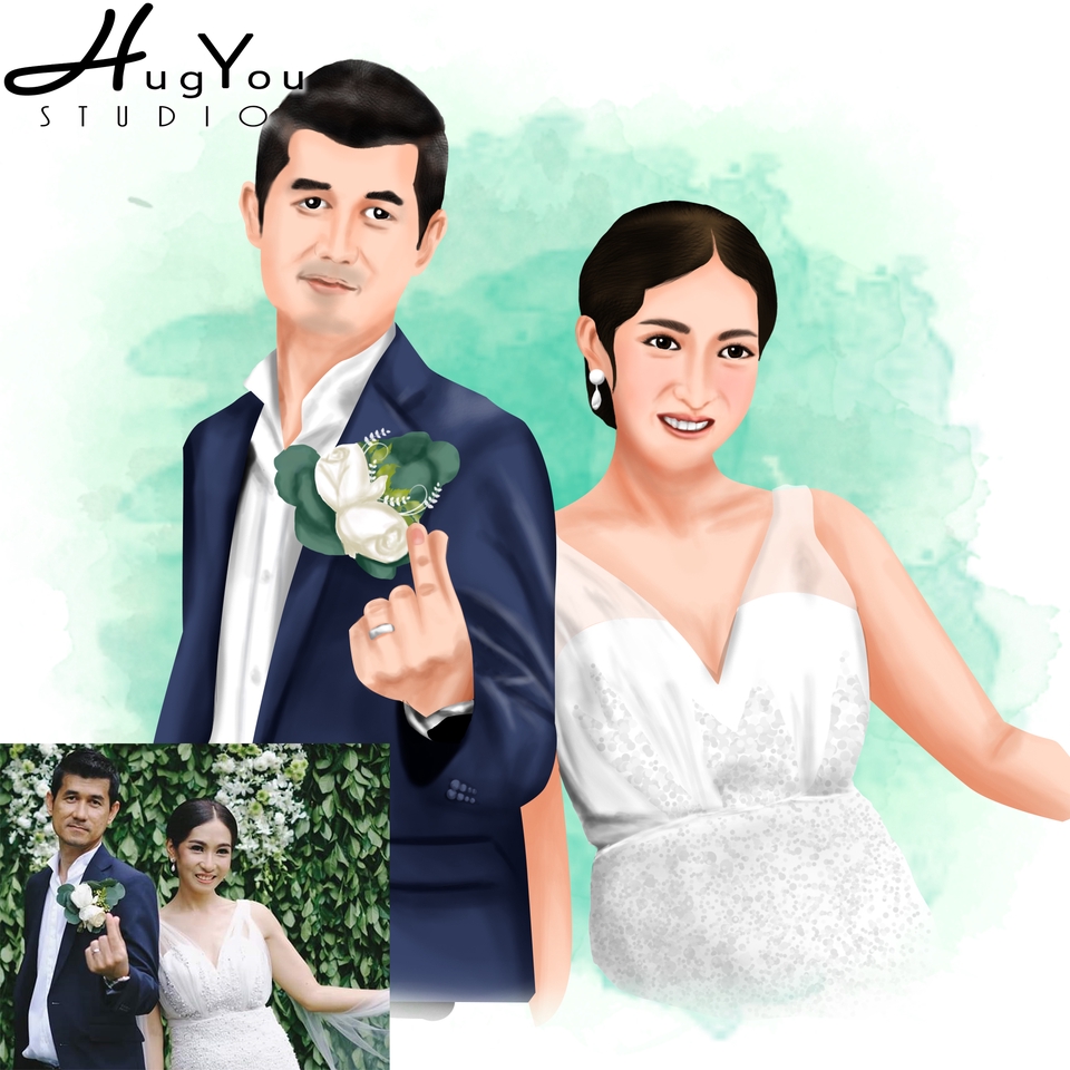 รับวาดภาพเหมือนคู่รัก วาดภาพเหมือน แต่งงาน ภาพวาดสีน้ำ