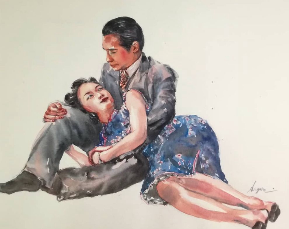 รับวาดภาพเหมือน คู่รักชายหญิงในสไตล์วาดภาพเหมือน