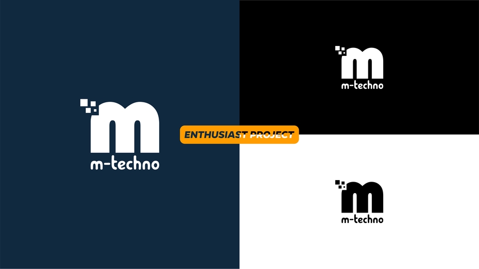 Logo desain M-techno dengan konsep digital dan modern, cocok untuk perusahaan teknologi.