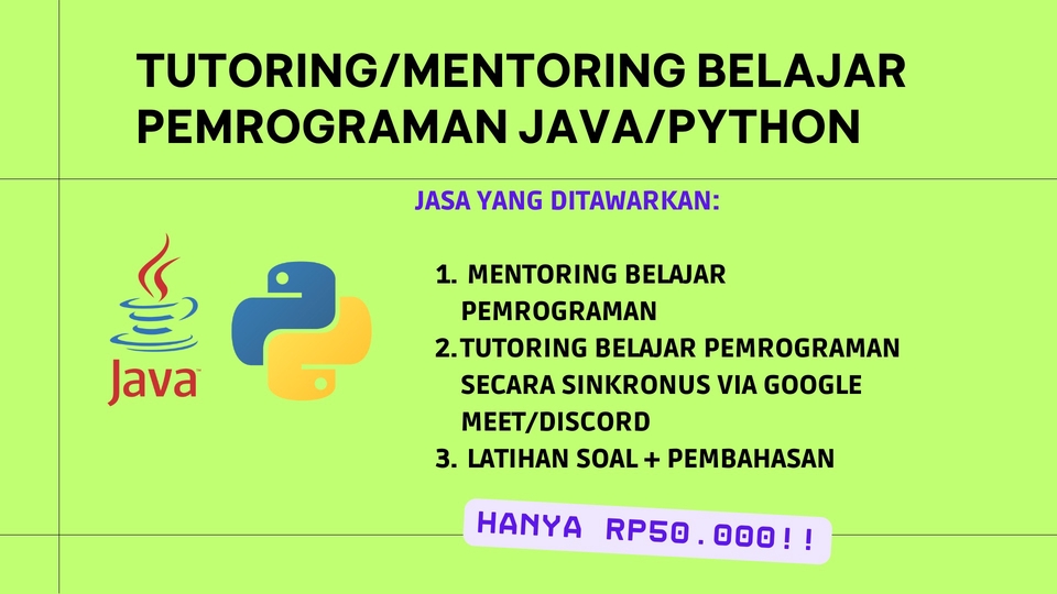 Kursus Online - Tutoring/Mentoring Programming Python atau Java Secara Online - 1