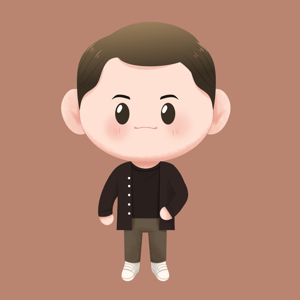 Ilustrasi digital seorang pria dengan gaya minimalis dan warna kalem.