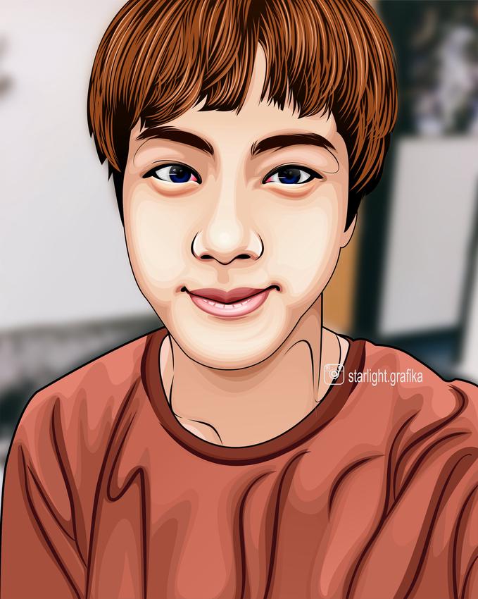 Ilustrasi digital pria dengan rambut coklat sedang tersenyum, jasa ilustrasi digital