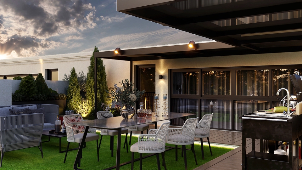 ออกแบบตกแต่งภายในบ้านและสวน บนดาดฟ้า สำหรับพักผ่อนและสังสรรค์