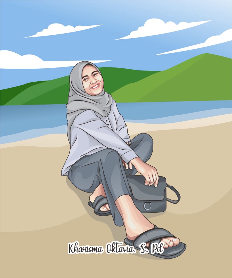 Jasa karikatur wajah wanita dengan hijab, desain vektor untuk ilustrasi potret, desain karikatur digital.