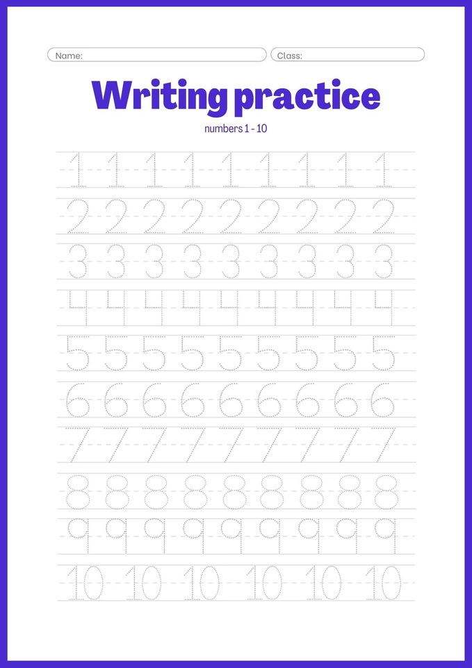 Latihan menulis angka 1 sampai 10 untuk anak