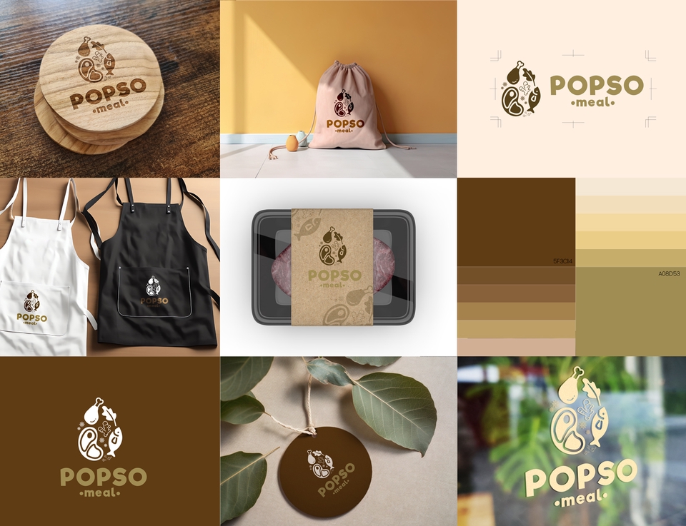 Jasa desain logo restoran online Popsomeal dengan logo yang modern dan elegan