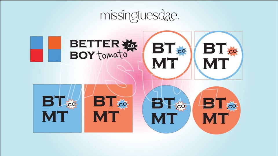 ออกแบบโลโก้และสื่อสิ่งพิมพ์สำหรับBetter Boy Tomato ออกแบบนามบัตร โบรชัวร์ และโปสเตอร์