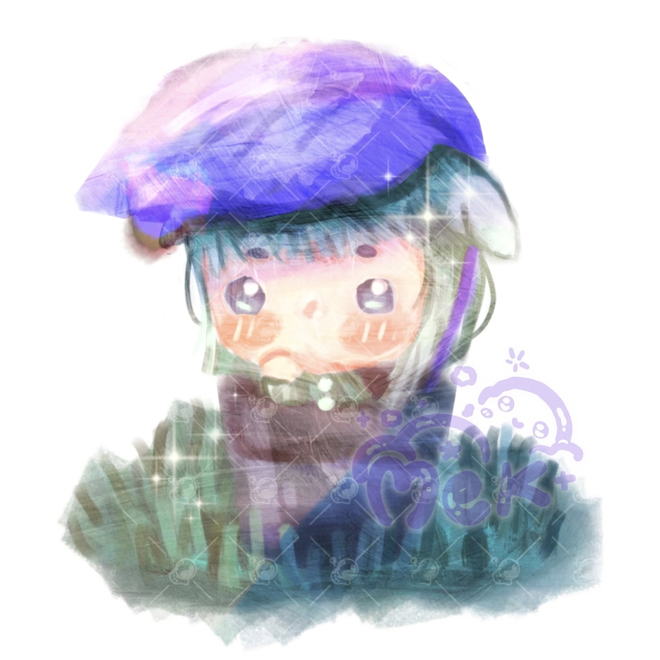 รับวาดรูปการ์ตูนอนิเมะ สไตล์น่ารัก ผู้หญิง ใส่หมวก สีฟ้า