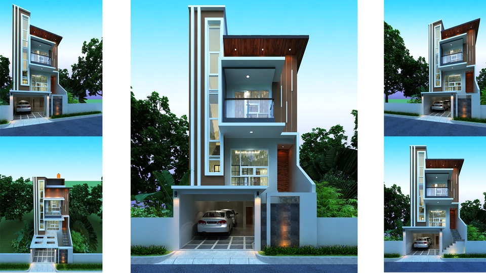 Jasa desain arsitektur rumah minimalis dengan desain exterior modern 3d dan interior yang elegan.