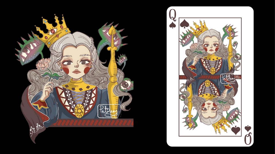 รับวาดภาพประกอบไพ่  วาดรูป Queen of Spades  วาดภาพประกอบการ์ด