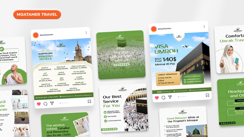 Desain Konten Media Sosial untuk Moatamer Travel (Jasa Agensi Travel Umroh dan Haji)