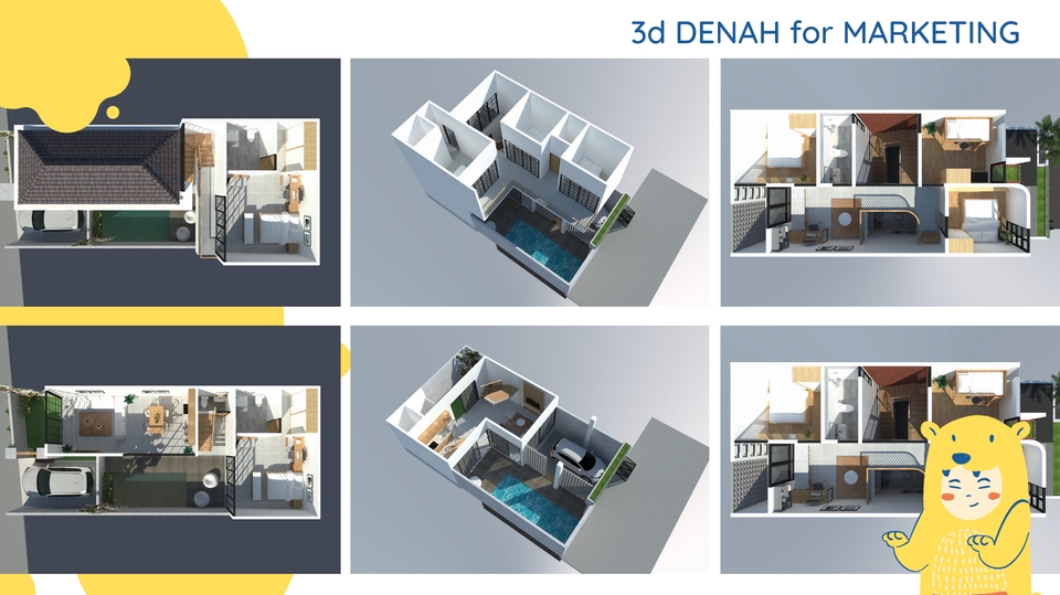 3D & Perspektif - Visualisasi Denah 3D - Forniture Render - 1 Hari Jadi - 1