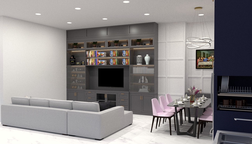 Desain Interior Rumah Minimalis dengan Dapur dan Ruang Tamu Terbuka