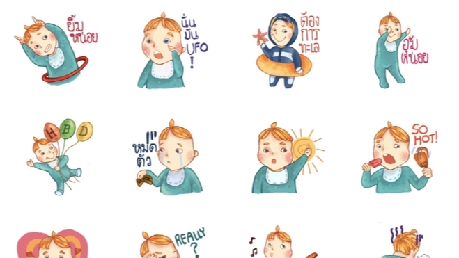 ออกแบบ LINE Sticker - ออกแบบ Sticker line + Mascot (Digital Paint / สีน้ำ/ สีเทียน) - 5