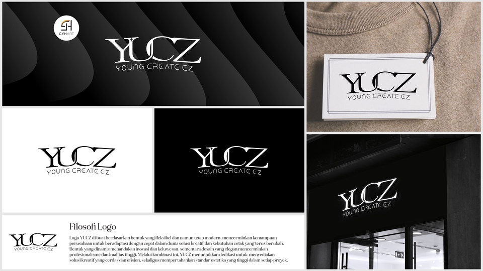 Desain logo dengan konsep modern dan minimalis untuk perusahaan dengan nama YUCZ, Young Create CZ, sebuah perusahaan kreatif yang bergerak di bidang desain.
