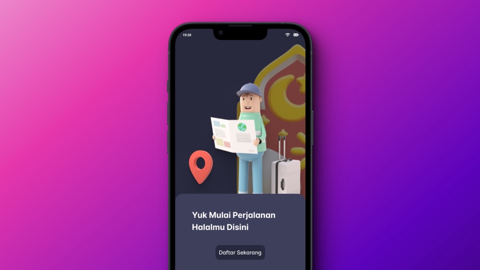 Jasa desain UI UX Mobile App untuk aplikasi perjalanan. Desain aplikasi modern dengan mockup tampilan yang atraktif dan user friendly.
