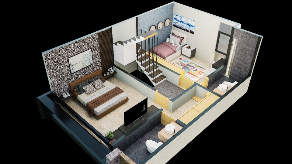 Jasa Desain Interior Rumah 3D - Denah Rumah Minimalis dengan Interior Modern.