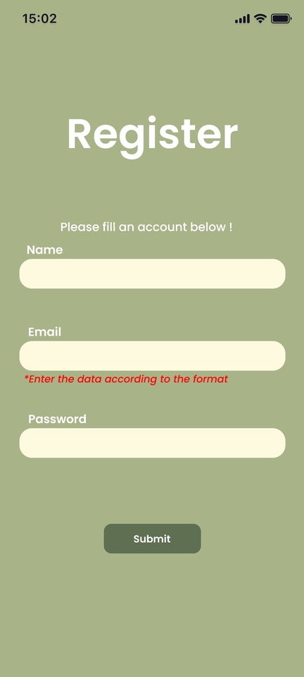 Desain UI UX untuk platform freelancing, pendaftaran akun dengan kolom nama, email, password, dan tombol submit.